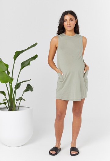 Slinky Panel Olive Dress