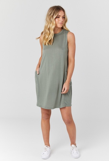 Slinky Panel Olive Dress