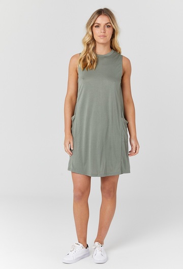 Slinky Panel Olive Dress