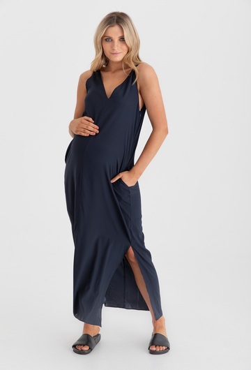 Indie Silk Maternity Dress - Navy