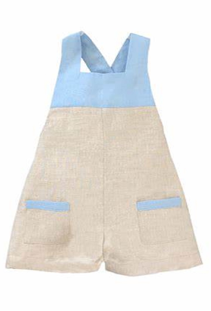 Boys  Linen Playsuit Blue and Oatmeal