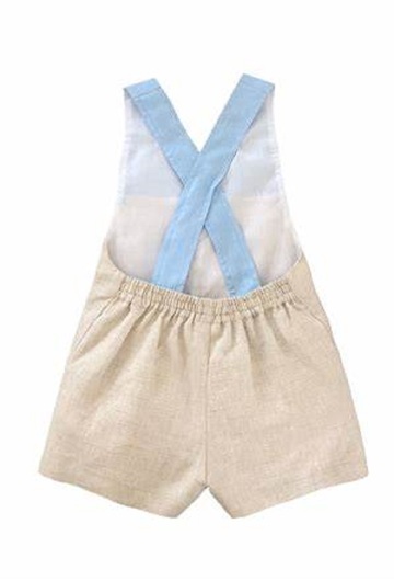 Boys  Linen Playsuit Blue and Oatmeal