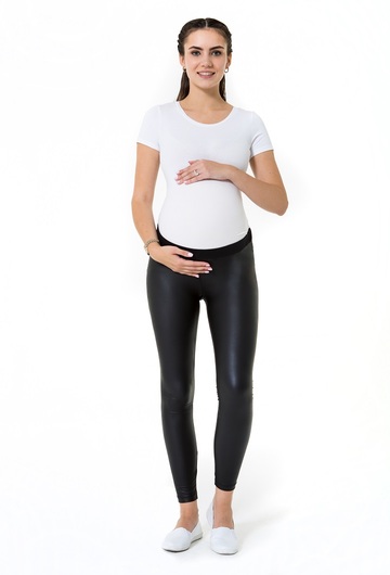 Subtle Leather Look Maternity Tights (Low Rise)