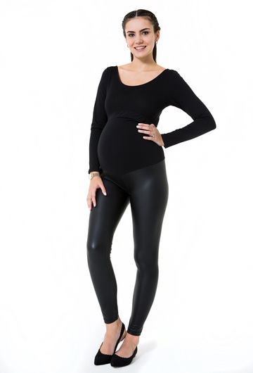 Subtle Leather Look Pregnancy Tights (High Rise) 