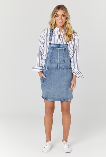 Blue Denim Dunagree Style Dress  