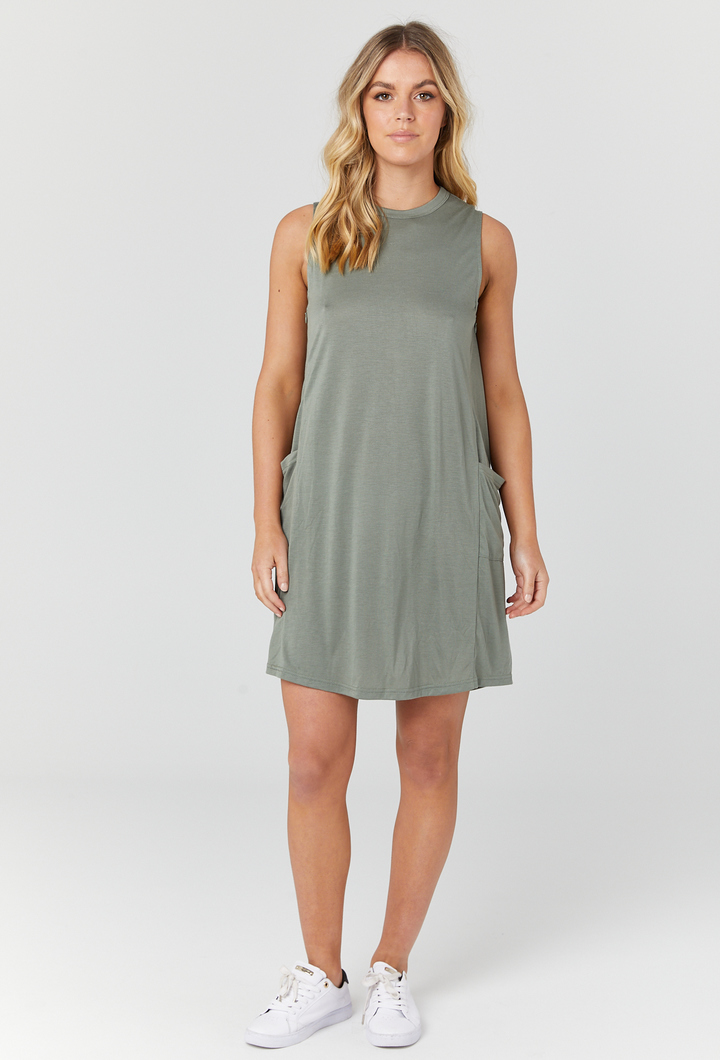 Slinky Panel Olive Dress
