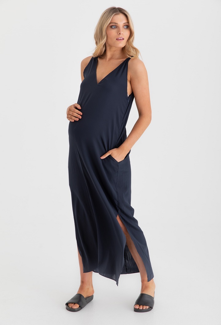 Indie Silk Maternity Dress - Navy - Maternity