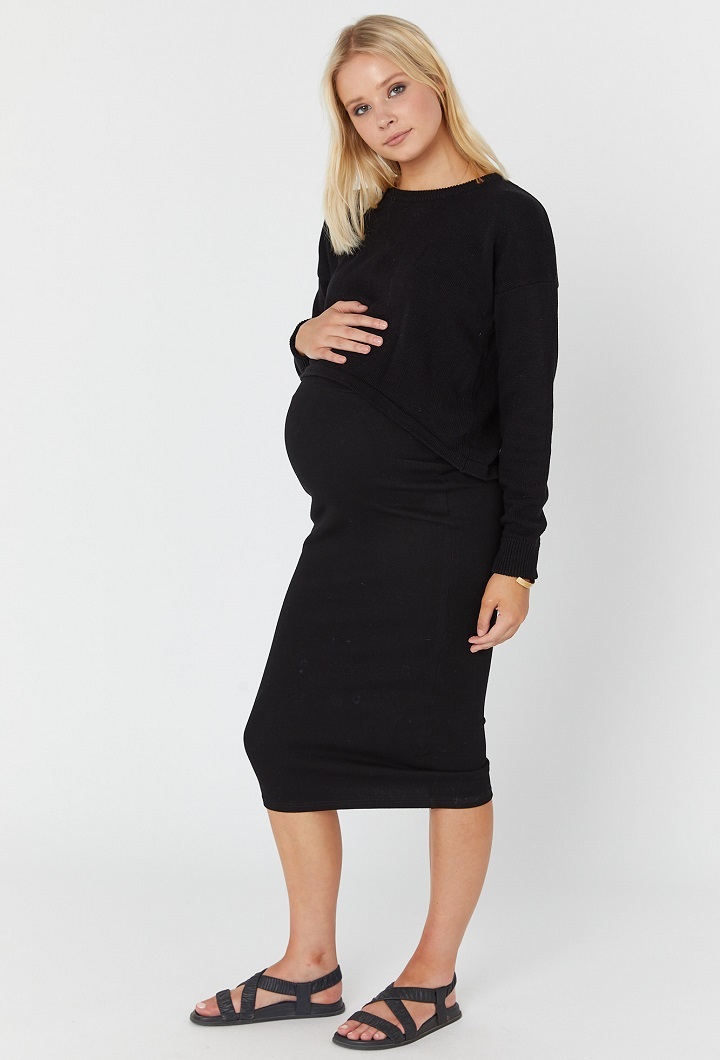 Pencil Midi Maternity Skirt Black